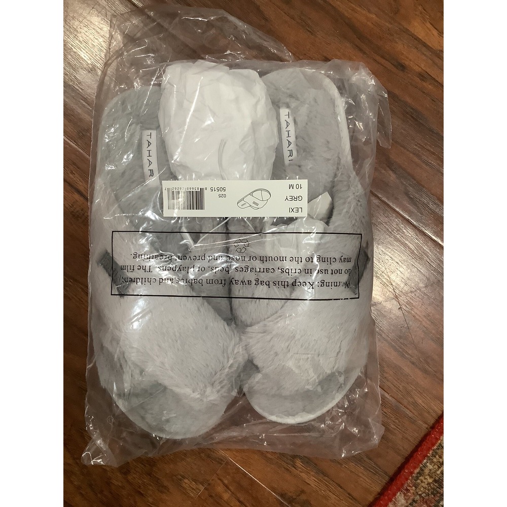 Tahari - Faux Fur Lexi Gray Crisscross Slippers, Size 10M - NEW ~ MSRP $48
